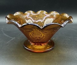 Indiana Glass Tiara Amber Color Ruffled Compote Footed Candy Bowl 3” X 6” - $19.79