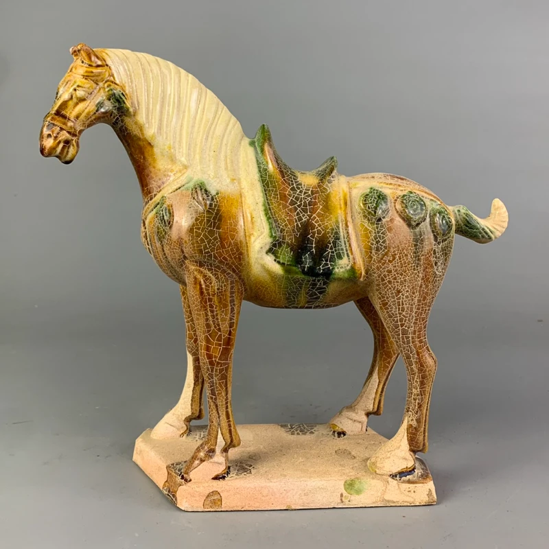 Tang Sancai Yellow Glazed War Horse Sculpture Home Decor Antique Porcelain - £42.30 GBP