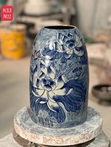 Pottery vase hand painting handmade in Vietnam H 33cms - £104.60 GBP