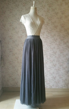 Dark Gray Tulle Maxi Skirt Wedding High Waisted Plus Size Bridesmaid Skirt image 3