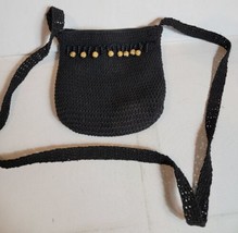 Cross Body Bag Crotched Beaded Purse Handbag Black Chinese Symbols - £10.01 GBP