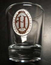 Hershey&#39;s Shot Glass Chocolate Brown and White Metal H Emblem on Clear Glass - £6.28 GBP