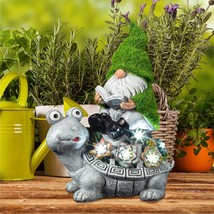 Garden Turtle and gnome Statue,Solar Figurine with Light - £43.15 GBP