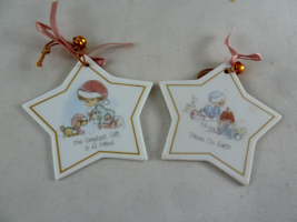 Vintage Precious Moments Bisque Porcelain Star Christmas Ornaments Lot of 2 - $19.79