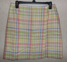 New Womens Liz Claiborne Lizsport Linen Pastel Plaid Lined Wrap Skirt Size 8 - £19.82 GBP