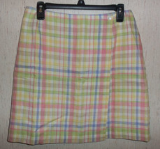 New Womens Liz Claiborne Lizsport Linen Pastel Plaid Lined Wrap Skirt Size 8 - £18.84 GBP