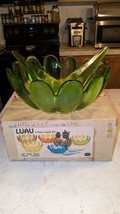 Vintage INDIANA GLASS LUAU 3 Piece Salad Set w/ Box TULIP BOWL Lime Green - £54.52 GBP
