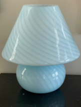 Mid Century Murano Vetri Italian 15&quot; High Blue Blown Glass Mushroom Lamp - £474.02 GBP