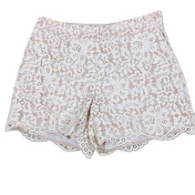 Cartonnier Shorts Womens 2 Anthropologie Cream Lace Pink Striped Scalloped Hem - £18.98 GBP