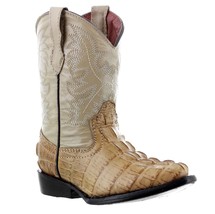 Kids Toddler Beige Crocodile Tail Print Western Leather Cowboy Boots Rod... - $54.99