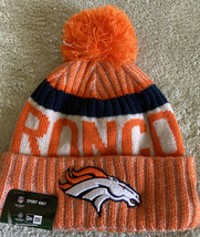 NEW Denver Broncos Orange New Era On Field Sport Knit Cuff Pom Hat Fleece Lined - £19.41 GBP
