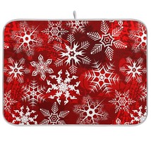 Christmas Dish Drying Mat, Red Pattern With Snowflakes Flower Dish Drying Mat Fo - £23.17 GBP