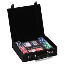 Sleek Black Poker Case w/ Poker Chips,2 Playing Cards,5 Dice - £48.38 GBP