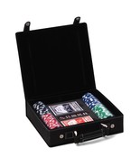 Sleek Black Poker Case w/ Poker Chips,2 Playing Cards,5 Dice - £48.51 GBP