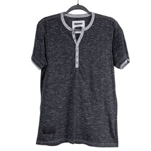 Zimego Shirt M Mens Henley Short Sleeve Heather Gray VNeck Buttons Cotton - £14.13 GBP