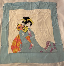 Vintage Japanese Geisha Girl Print Scarf 27” By 27” - $14.01