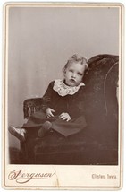 Circa 1880&#39;S Cabinet Card Adorable Little Girl Posing Chair Ferguson Clinton, IA - £7.41 GBP