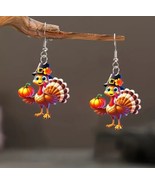 Smiling Pilgrim TURKEY w/ PUMPKIN FALL EARRINGS  - £6.84 GBP