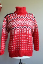 Vtg Devold Mens S Womens L Norway Red Fair Isle Wool Sweater Turtleneck ... - $65.44
