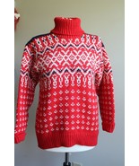 Vtg Devold Mens S Womens L Norway Red Fair Isle Wool Sweater Turtleneck ... - £51.70 GBP