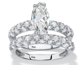 Marquise Cz Accents Bridal 2 Ring Set Band Platinum Sterling Silver 6 7 8 9 10 - £97.42 GBP