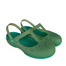 Crocs Carlie Clogs Women 8 Green Floral Cutout Mary Jane Slingback T Strap Jelly - £31.95 GBP