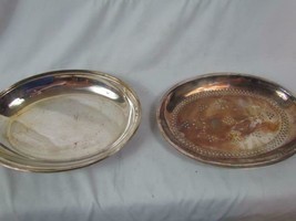 Ornate Silver Plated Meal Serving Dish 2 Pieces No Markings 10.5&quot; x 8.25&quot; Oval - £4.24 GBP