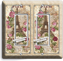Paris Eiffel Tower Rose Retro Post Card 2 Gang Gfi Light Switch Wall Plate Decor - £10.34 GBP
