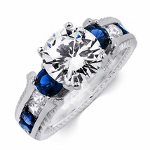 Engagement Ring 3.00Ct Simulated Diamond &amp; Sapphire 925 Sterling Silver Size 9.5 - £105.62 GBP