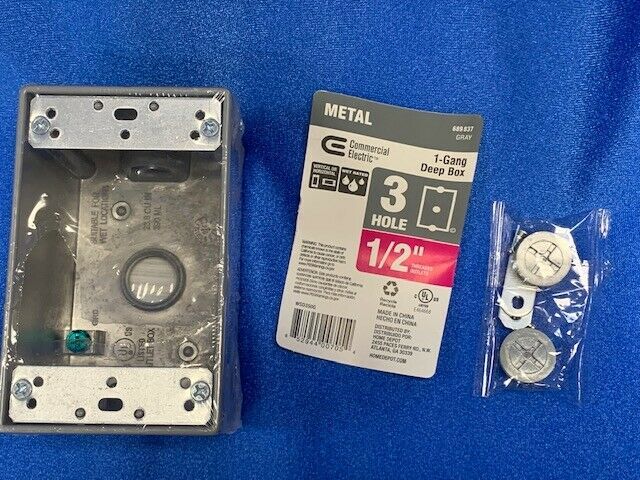 Commercial Electric 1/2&quot; 1-Gang 3-Hole Weatherproof Box Metal Gray WSD350B - $3.95