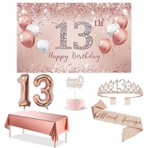 13Th Birthday Decorations Party Set For Girls, Rose Gold 13 Birthday Banner And  - £34.64 GBP