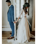 Rustic Boho Lace Top Bridal Separates with 3/4 Sleeves Casual Two Piece ... - $189.00