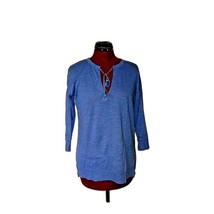 LOFT Top Blue Women Size XS Knit Keyhole Neck Tassel Tie Side Split 3/4 ... - $19.81