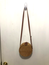 Rattan Woven Crossbody Round Bag Fabric Lined Adjustable Strap - £7.00 GBP