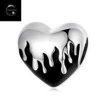 Genuine Sterling Silver 925 Black &amp; Silver Melting I Love You Heart Bead Charm - £16.56 GBP