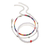 Rainbow Polyster &amp; Pearl 18K Gold-Plated Beaded Anklet Set - £12.08 GBP