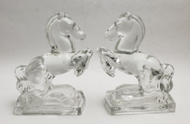 Vintage Clear Heavy Glass Rearing Horse Bookends Set of 2 - £39.07 GBP