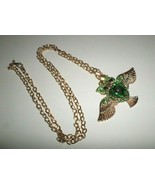 Wise Owl Wings RHINESTONE Necklace Pendant Green 17&quot; Chain - £9.49 GBP