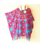 KB115 Peacock Feather Batik Plus Poncho Caftan Hippie Tunic Blouse Top u... - $24.90