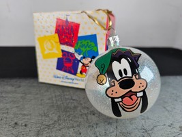 Walt Disney World Goofy Elf Christmas Glass Ornament Ball White Glitter - £19.74 GBP