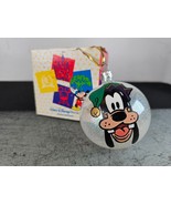 Walt Disney World Goofy Elf Christmas Glass Ornament Ball White Glitter - £19.46 GBP