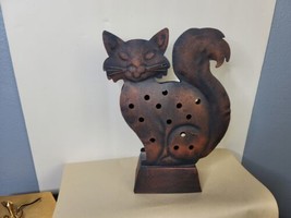 Metal Figural Cat Tea Light Votive Holder 9&quot;x11.5&quot;x3&quot; Faux Rusty Patina - $19.80