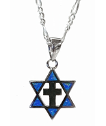 Blue Opal Star Of David With a Christian Cross .925 Sterling Silver Pend... - $610.90 MXN+