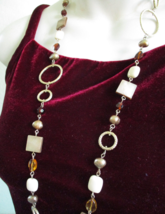 Lia Sophia Stunning Modernist Geometric Metal Bead Mother of Pearl Necklace - $23.74