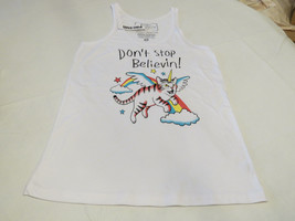 Riot Society Womens Juniors Tank Top shirt RARE S white Don&#39;t Stop Believin *^ - £10.52 GBP