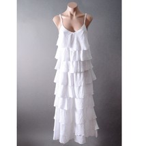 White Ruffle Tiered Layer Cotton Spaghetti Strap Bohemian Long Sundress ... - $95.99 CAD