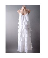 White Ruffle Tiered Layer Cotton Spaghetti Strap Bohemian Long Sundress ... - $95.99 CAD
