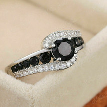 1.25Ct Black Round Cut Diamond Solitaire Engagement Ring In 14kWhite Gold Finish - £74.69 GBP