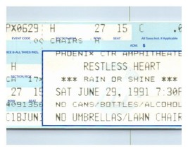 Restless Heart Ticket Stub June 29 1991 Phoenix Arizona - £19.37 GBP