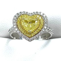 1.91 TCW GIA Heart Shaped Fancy Yellow Diamond Engagement Ring 18k White Gold - £5,734.91 GBP